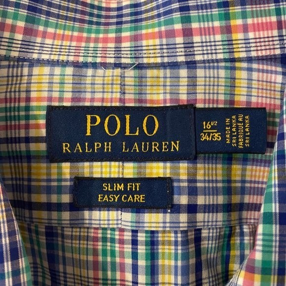 Polo Ralph Lauren, Men's 16.5 - 34/35 LS, 100% Cotton, Plaid pastel colors - Picture 3 of 5